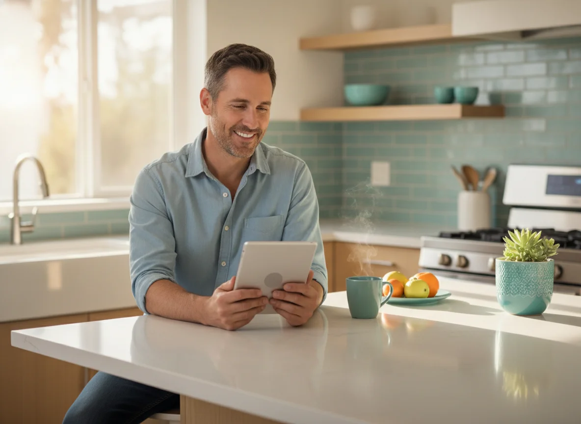 Patient using a tablet at home