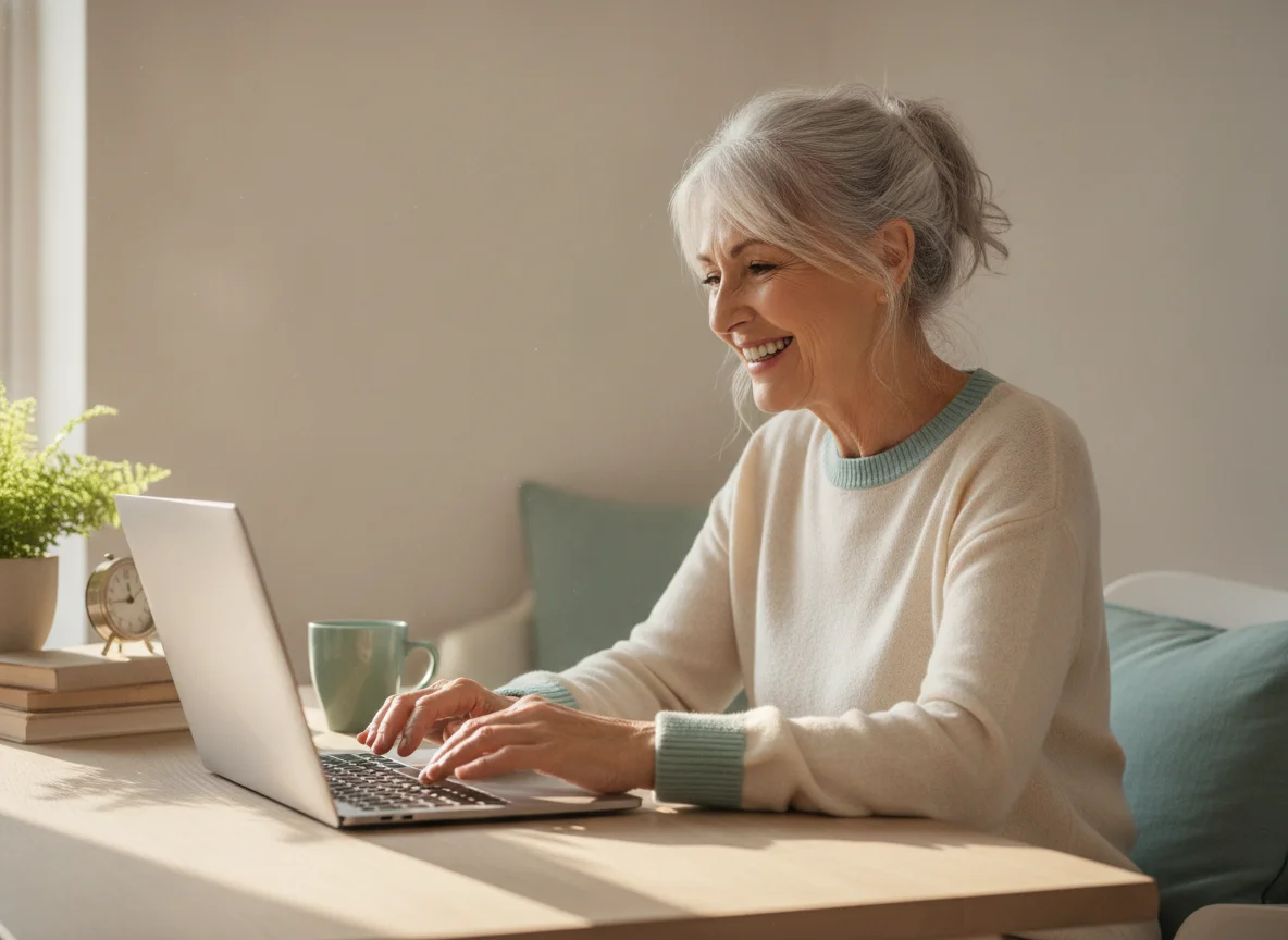 Patient using a laptop at home