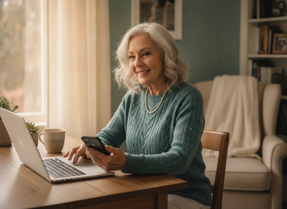 Relaxed adult filling out paperwork at home